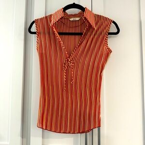 MNG‎ Mango Sleeveless Blouse Striped Crinkle Pleated size XS